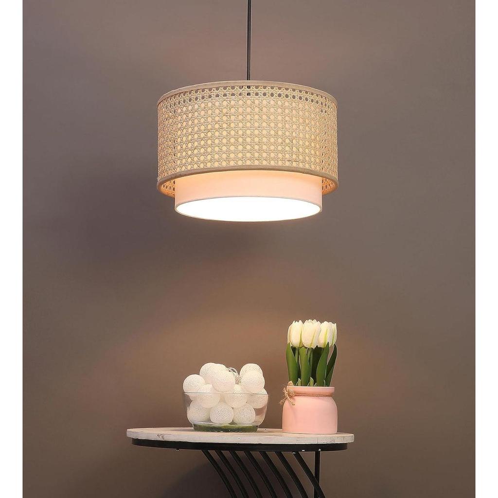 Bamboo Hanging lamp for Living Room | Rattan Hanging lamp | Cane Pendant Light for Home Decoration (12" Dia x 6" H) (Bulb not Included)
