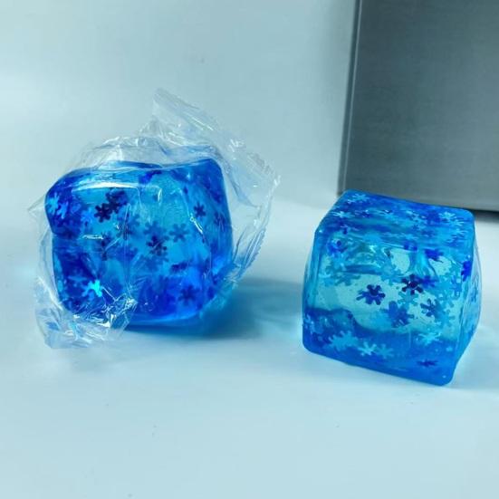 Clear Toy Snowflake Anxiety with Glitter Cube Squeeze Relief Stress Cube Sensory