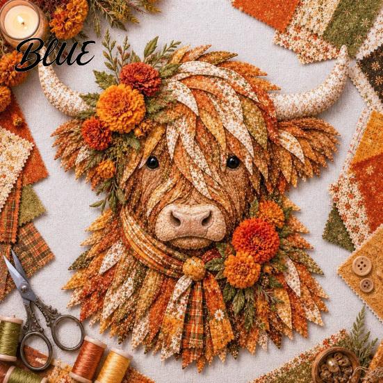 Adult Fabric Art Adults Beginner-Friendly Layered DIY Cow 3D Project Highland Kit for Textured Wall