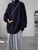 Men's Korean Style Loose Lapel Half-Zip Knit Sweater - Solid Color Pullover
