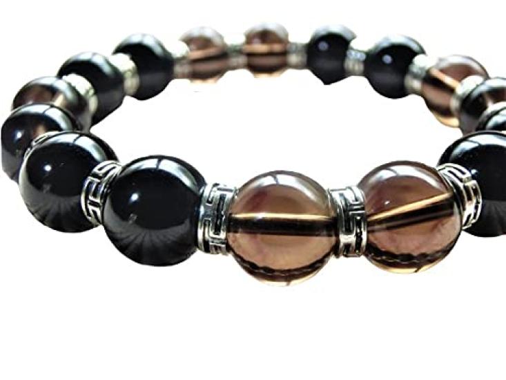Leaf Stone for warding off evil spirits and Smoky Quartz and Onyx Bracelet for Men and Natural AAA Crushed Size 16cm [Amulet misfortune] Women, Stone,