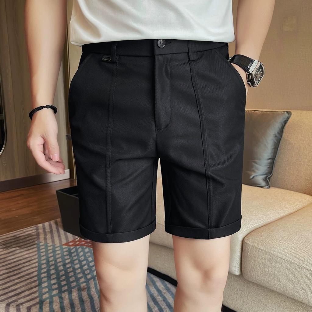 White light luxury casual suit shorts men's summer twill midline design sense thin breathable straight five-point pants