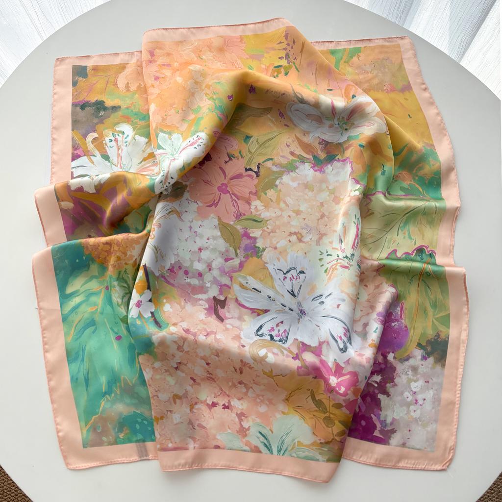 Printed Square Scarf For Women Imitation Silk Scarves Bandanas Luxury Hijab Neckerchief Hair Band Elegant Shawl Wraps