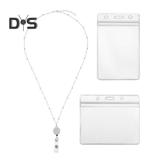 

Ремінці для бейджів Висувний тримач для посвідчень Водонепроникний шнурок для вчителя з 2 тримачами для карток Штучні перли Вертикальний рукав для посвідчень срібний