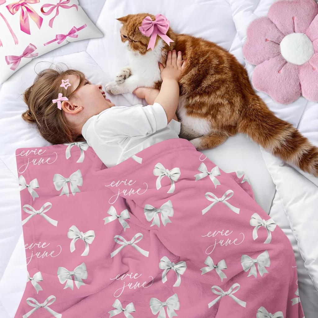VIKAMA Frühlingsrosa Schleife Decke Decke für Teenager-Mädchen Decke für Teenager-Kinder Weiche Flanelldecke Leichte Überwurfdecke für Sofa