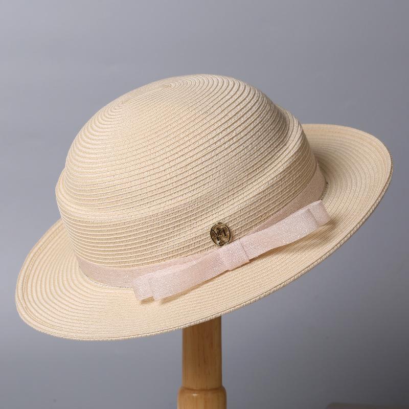 New French gentle fine-woven top hat spring and summer travel sun protection sun hat light luxury bow sun hat