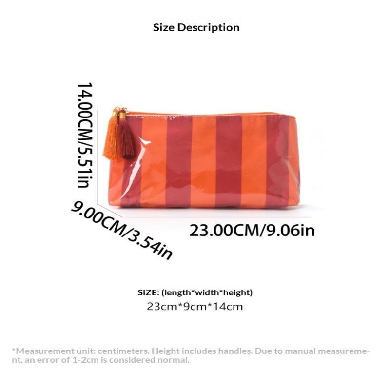 Pvc Striped Cosmetic Bag Makeup Bag With Fringe And Zipper Waterproof Travel Toiletry Bag Makeup Brush Case
