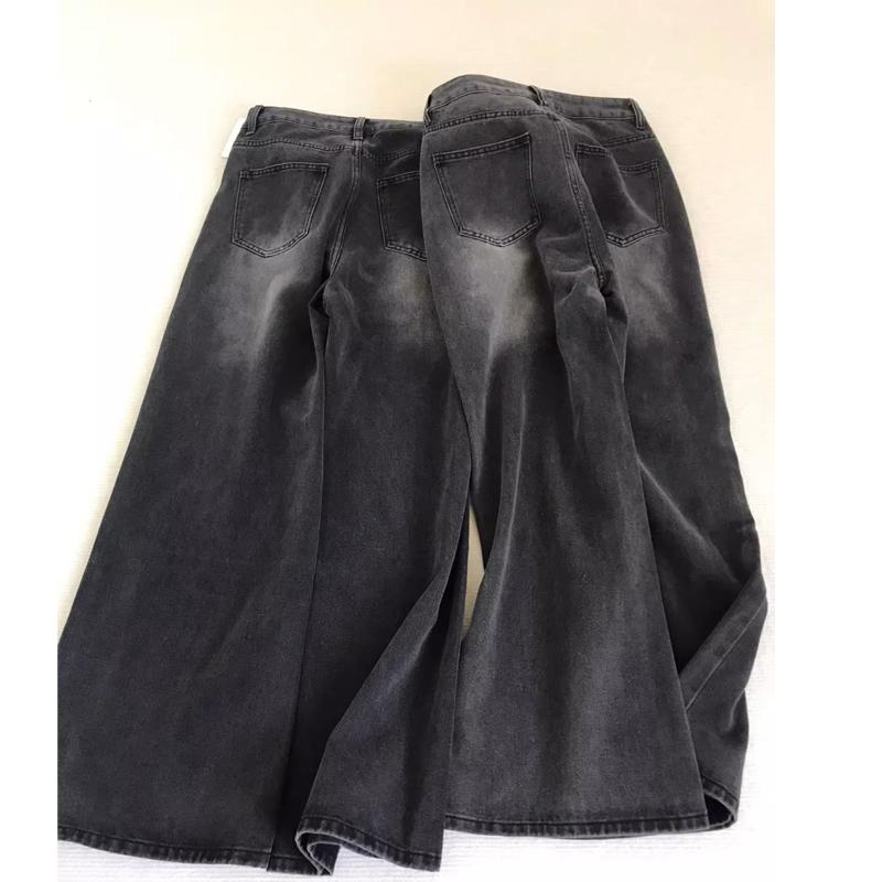 Lady Retro Black Gray High Waist Jeans Pants Women Fashion Straight Leg Denim Trousers Girls Loose Fit Thin Casual Pants