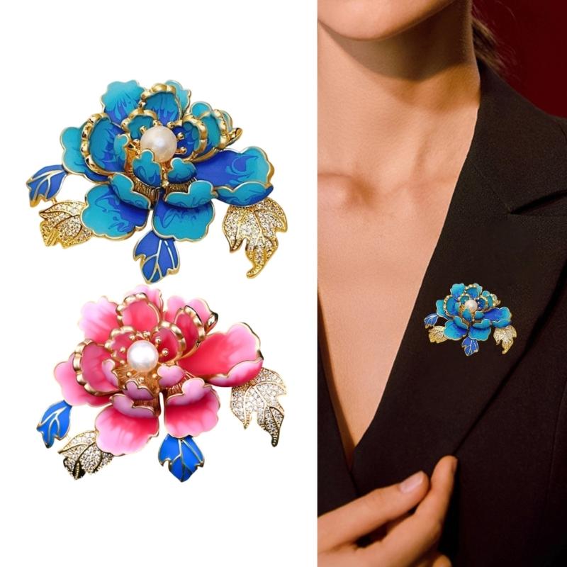 Dateless Peony Inspired Brooch Pin With Metallic Alloy Base Pearls Embellishment Unique Lapel Pin For Women Outfits