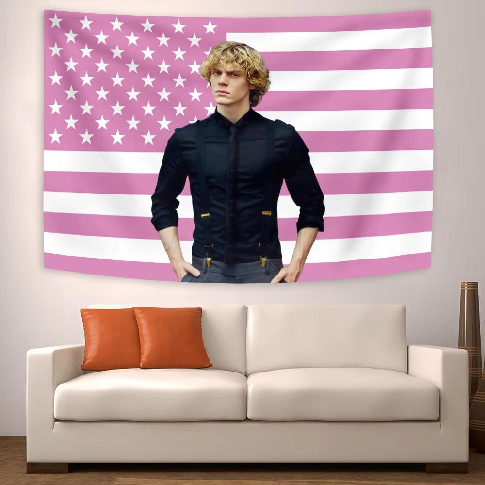 Jmg Household Supplies Unisex Evan Peters American Flag Tapestry - Funny Meme Wall Banner, Viral Style Decor For Bedroom, Party Backdrop & Home Use Flat Print