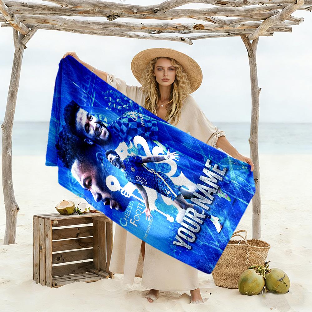 Chelsea Fc Football Player Customizable Name Beach Towel Soft Durable Quick-Dry