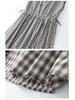 2026 Women's Black & White Plaid Drawstring V-Neck Cotton Sleeveless A-line Summer Dress