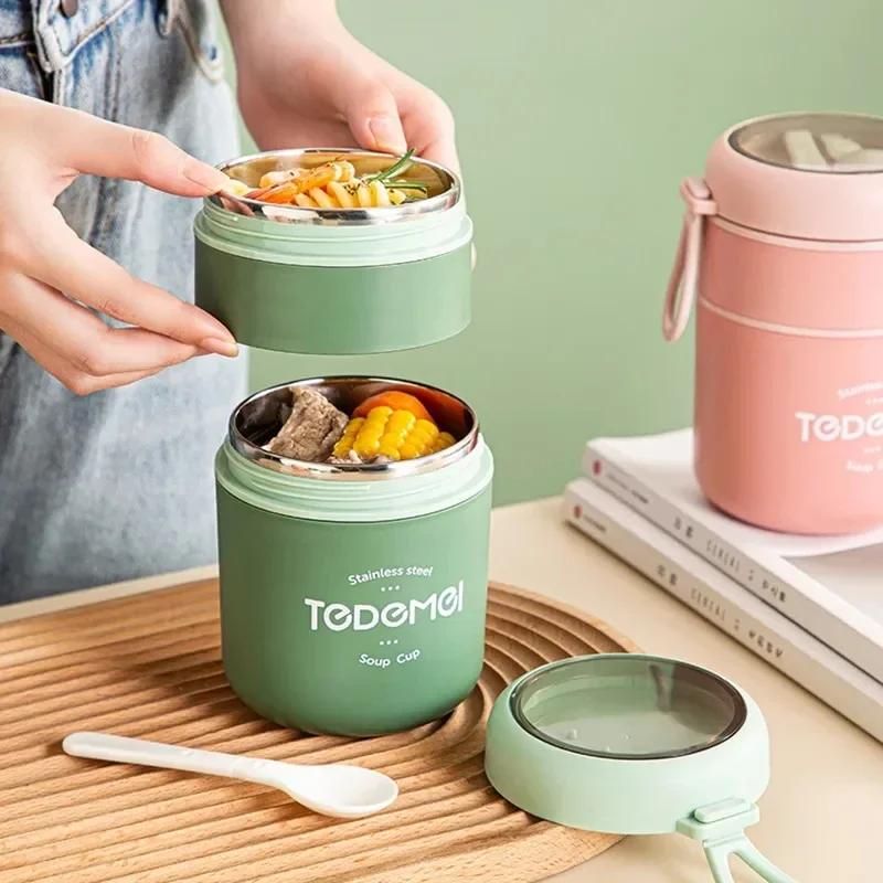 Stainless Steel Vaccum Cup Soup Lunch Box Storage Warmer Multi-Layer Food Container Office Food Thermal Jar Thermos Bento