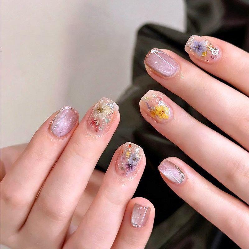 Materiale fiore secco per nail art misto squisito materiale fiore a cinque petali decorazione unghie floreale piccola gioielleria per unghie floreale