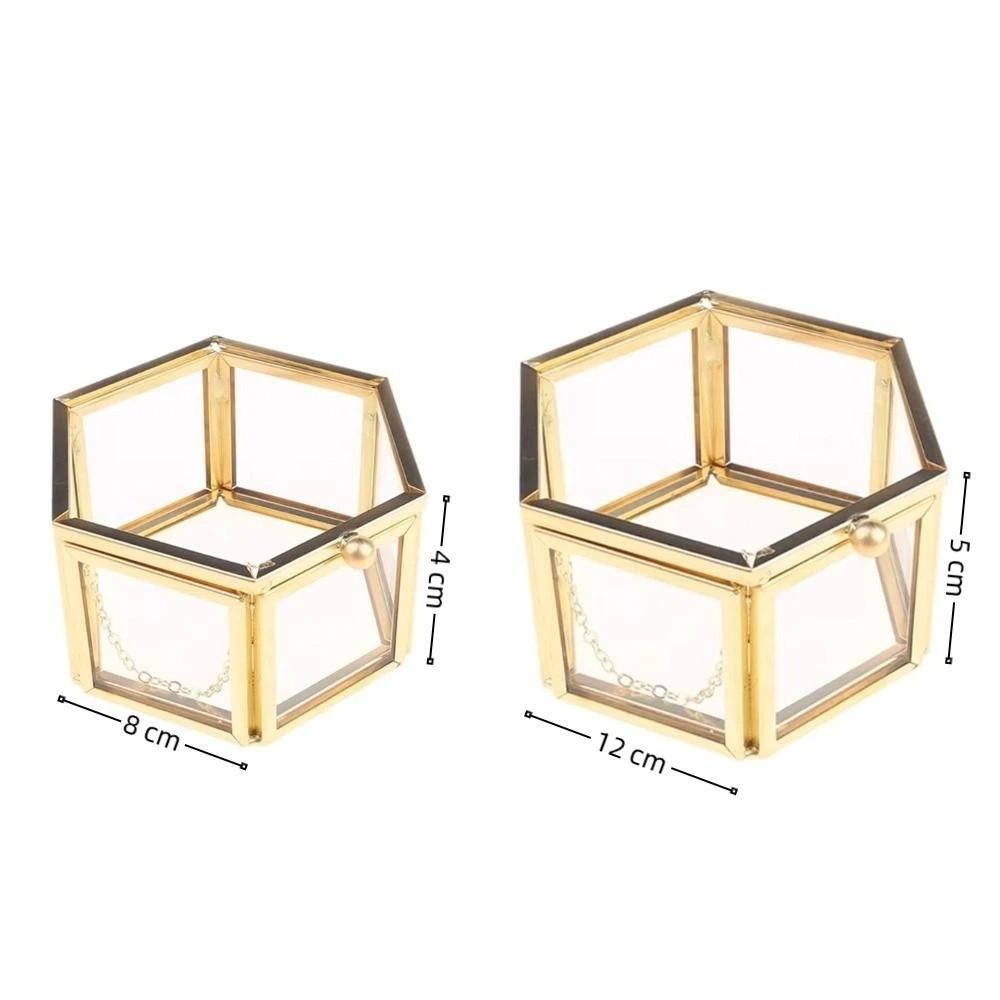 Accessories Storage Hexagon Glass Storage Box with Lid Transparent Display Case Jewelry Organizer Accessories Display