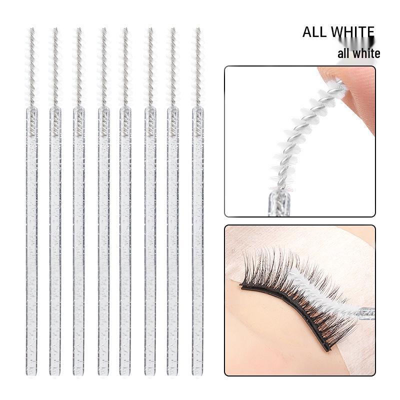 Crystal Handle Disposable Eyelash Brushes, Spiral Straight Comb - 50 Pack