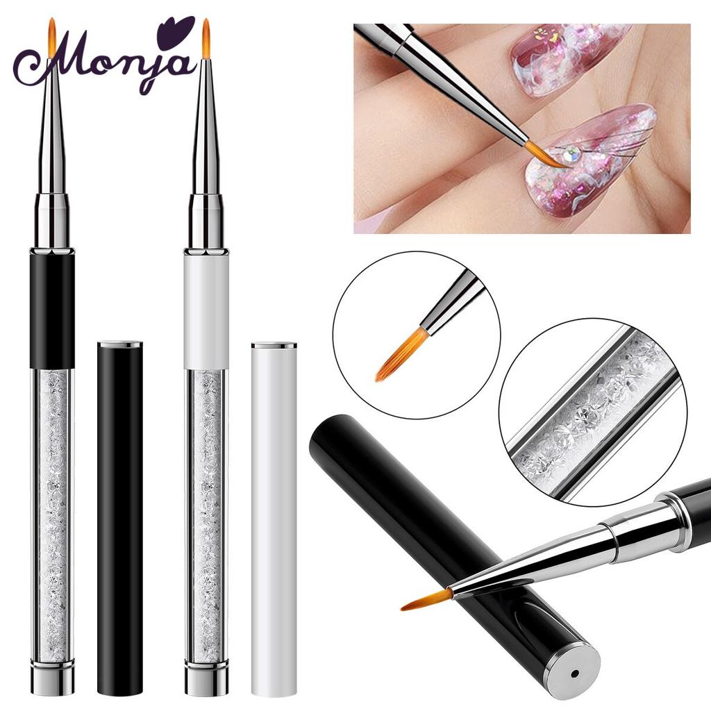 Monja Rhinestone Handle Multifunctional Nail Art Painting Brush Stripes Lines Flowers Pattern Nail Gel Drawing Pen Manicure Tool