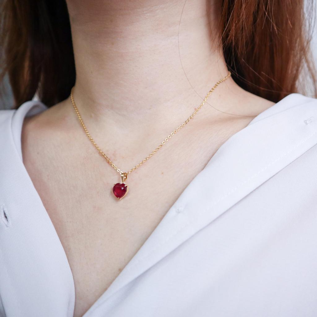 And My Jewelry 18K Gold Ruby Pendant Top with a Heart Approximately Extra Large July Birthstone [Your Box] Ruby, 8.0mm (Approx. 2.5ct), Stone,
