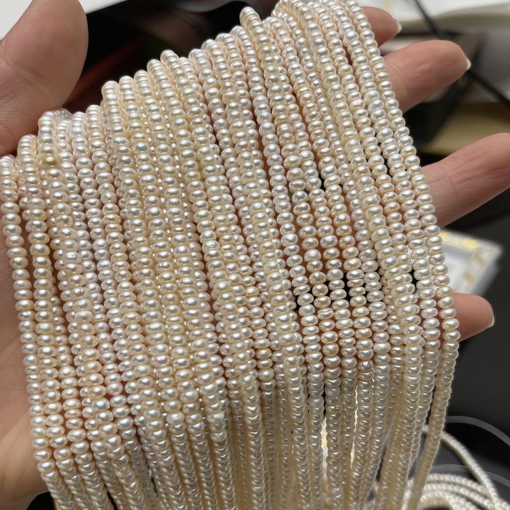 1String, White Natural Freshwater Pearls, Handmade Flat Pearl Beads for Jewelry Making DIY Necklaces Crafts (Beads 3-4mm, Length 36cm)