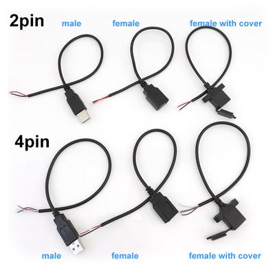 30cm 2 Broches 4 Cœurs USB 2.0 Type A Mâle Femelle Connecteur Jack Alimentation réparation charge Câble de données Cordon Fil d'extension DIY Adaptateur 5V