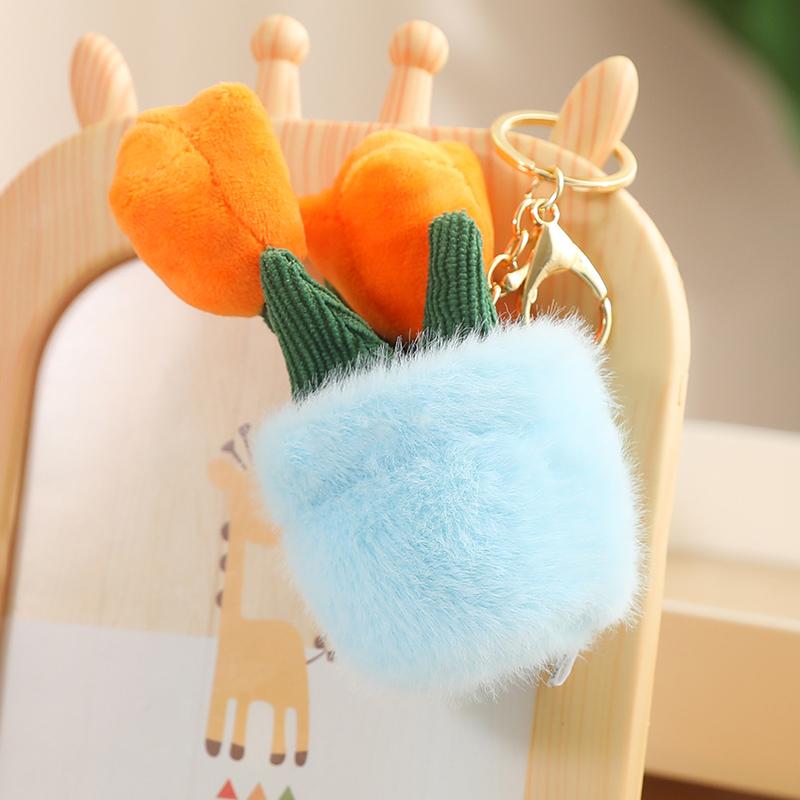 1pc Flowerpot Plush Flower Pendant Cute Key Ring Keychain Rose Tulip Anthurium Succulent Plant Stuffed Fashion Accessory Gift