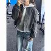 America-Style Grey Baseball Jacket - Petite Women's Loose Fit Casual Top