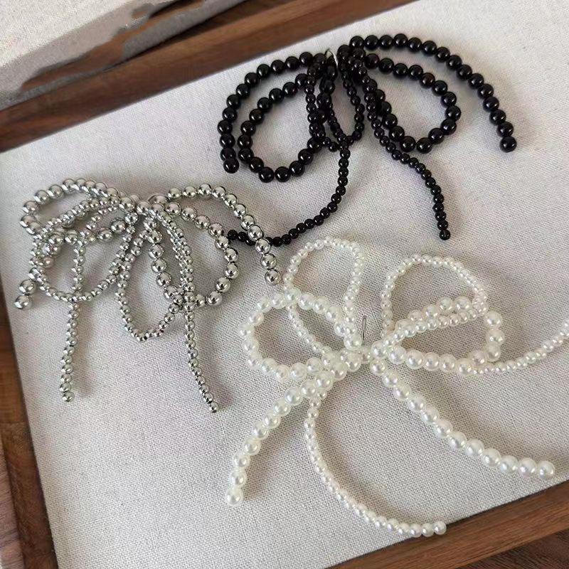 Bow Tassel Pearl Earrings - Elegant Shoelace Design for Women