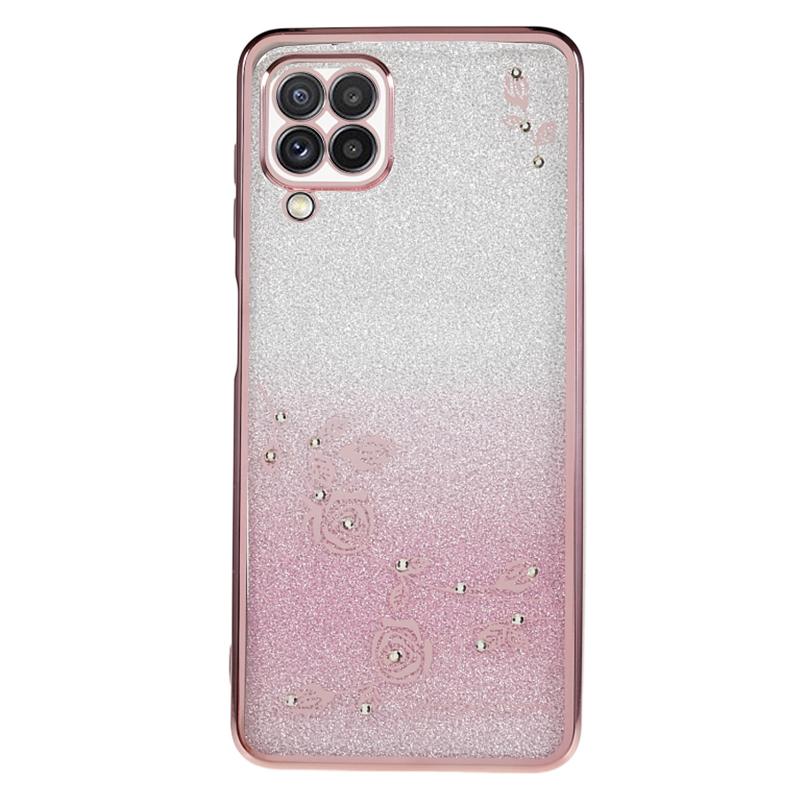 KADEM For Samsung Galaxy A12 Gradient Glitter Case Flower Pattern Rhinestone TPU Phone Cover