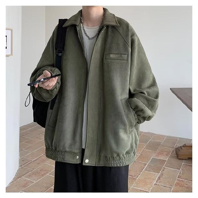 

Suede jacket for men, new spring and autumn style, stylish and casual versatile coat 3XL зелений