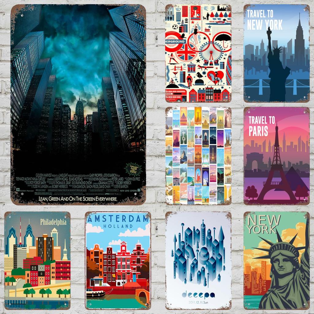 city Retro Vintage Tin Sign Poster Decorative Plaque Metal Plate Wall Decor