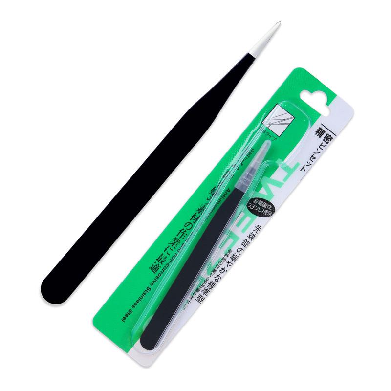 Stainless Steel Nail Art Tweezers - Black Curved & Straight Tips for Eyelash Grafting, Rhinestone/Picking Decorations, Multi-functional.