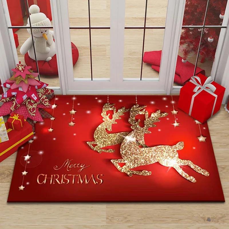 Merry Christmas Santa Claus Home Entrance Decoration Carpet Door Mat Non-Slip Hallway Bedroom Bathroom Mat Living Room Rugs