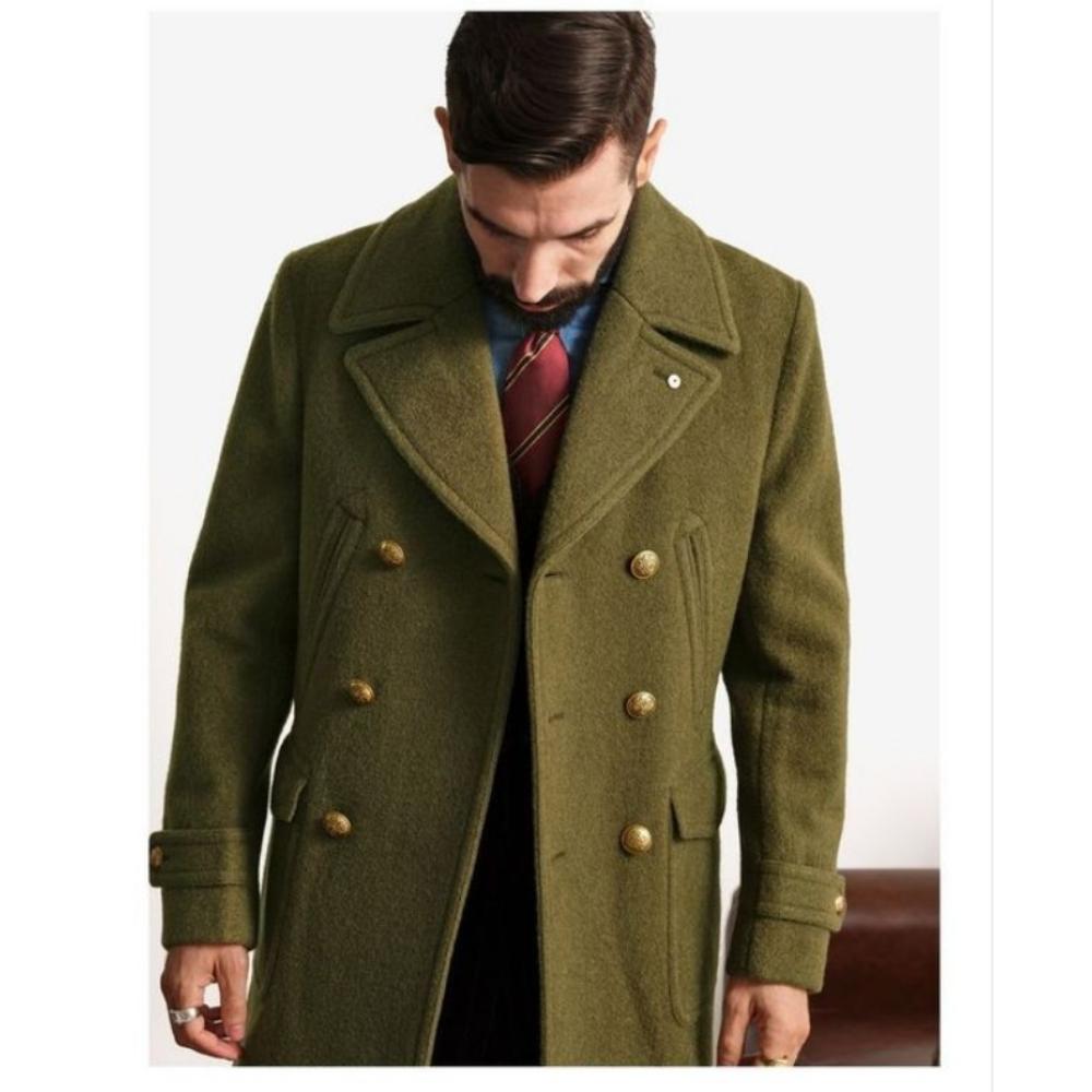 Men's Clothing British Mid to Long Length Long Sleeved Woolen Coat Jacket