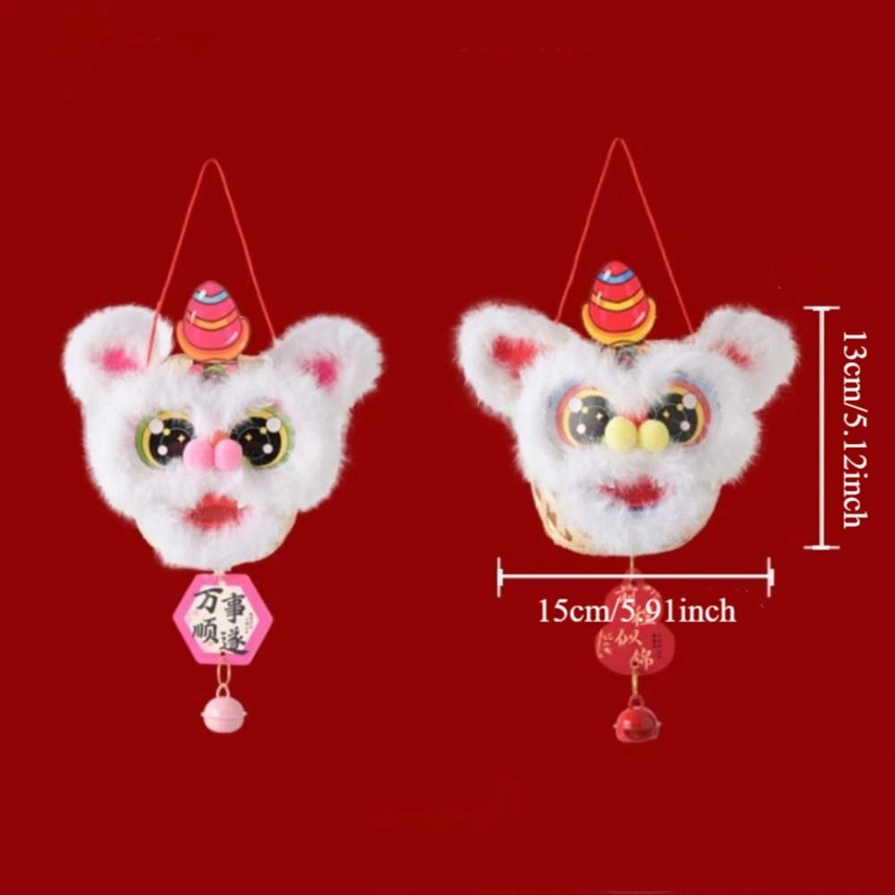 Cartoon Lion Dance Lantern Glowing Ancient Style DIY Lantern Kit with Bells DIY Material Package Chinese New Year Decor