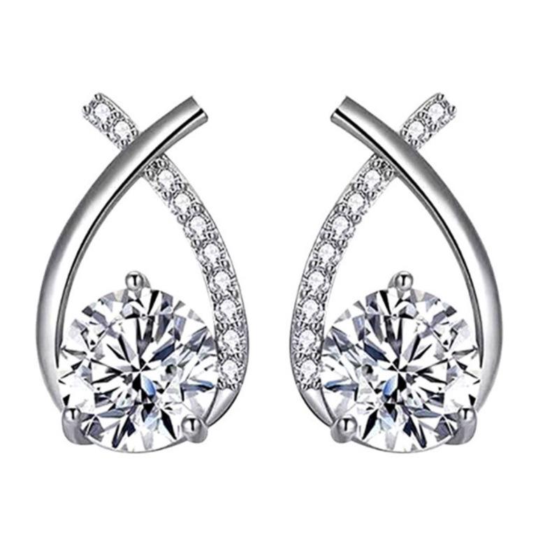 

Elegant Princess-Style Fishtail X-Shaped Diamond Stud Earrings 18K серебряный