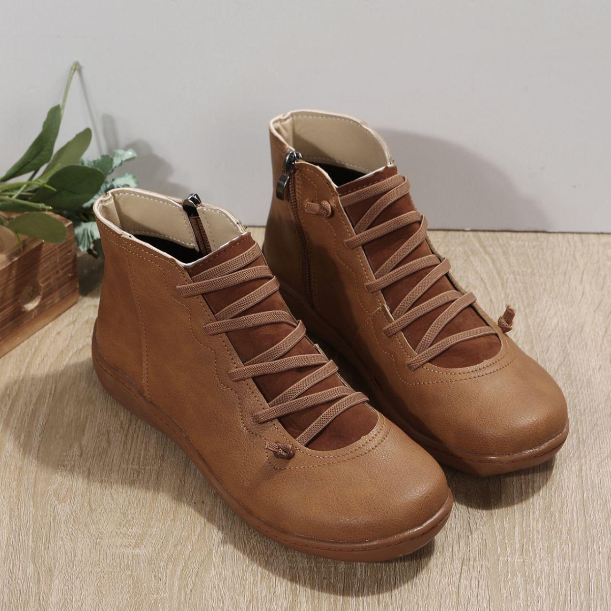 

Кожаная обувь женская осень и зима новая круглая голова повседневные женские кожаные ботинки боковая молния ботинки Мартин 42 хаки