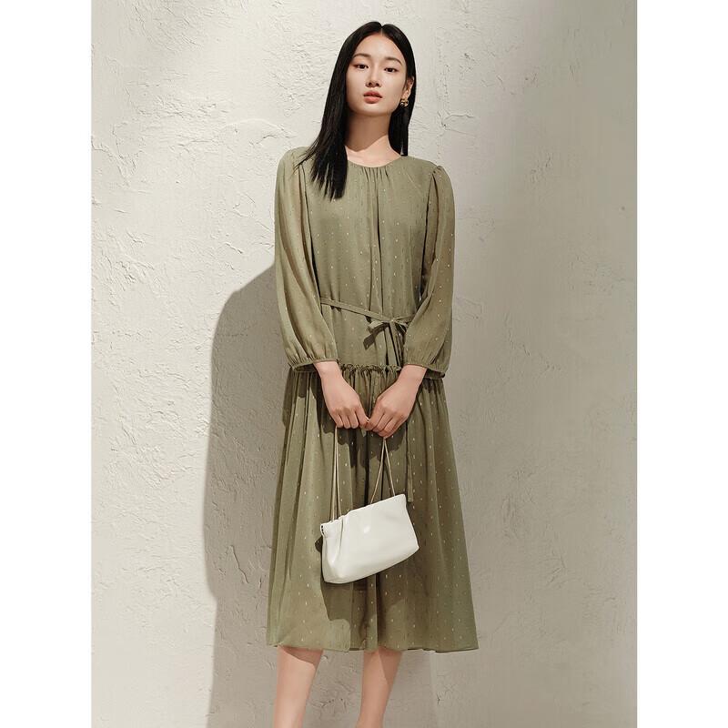 JiuZi AnnaCo 2025 Spring Jacquard Chiffon Glitter Waist Dress