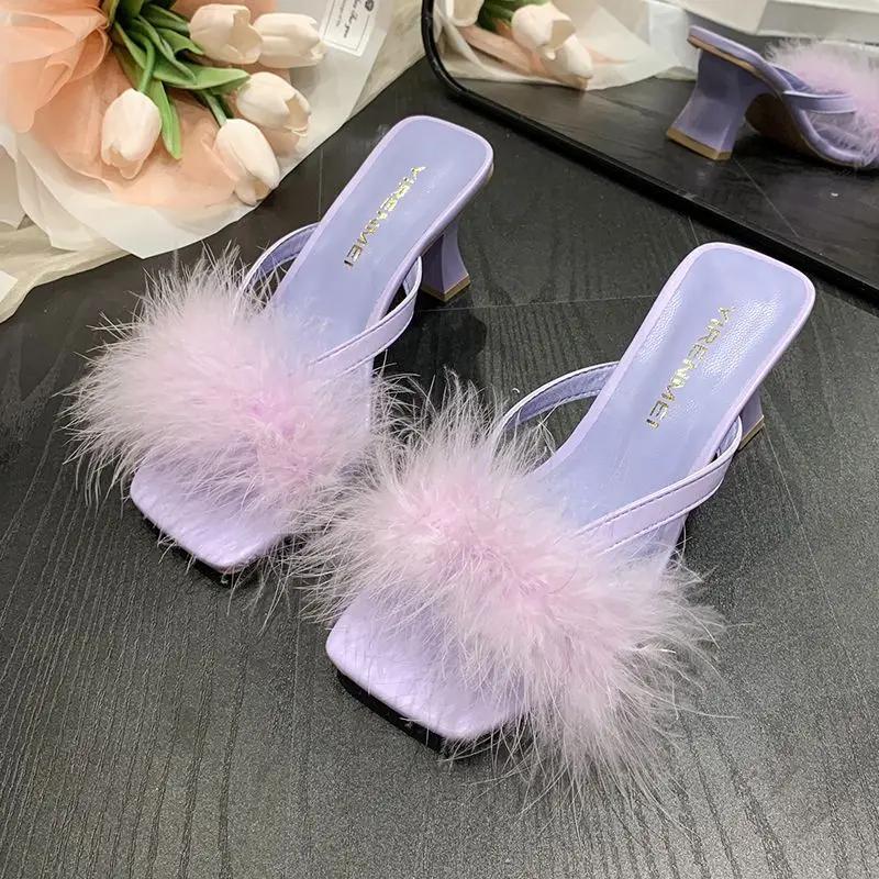 Fashion Outside Heeled Women's Slippers and Ladies Sandals High Quality Designer Luxury Slides Chic Elegant Small Size 2025 Trend Shoes