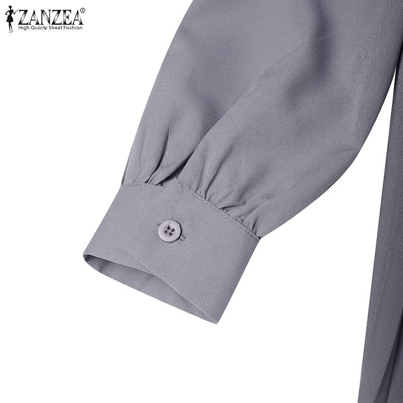 ZANZEA Women Square Neck Casual Long Sleeve Pleated Dress