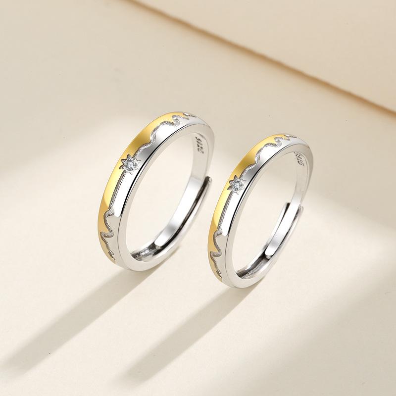 2 Stück 925 Sterling Silber Partnerringe Verstellbar Schlichtheit Mode Exquisit Herren Damen Schmuck Zubehör Hochzeitsfeier Geschenk