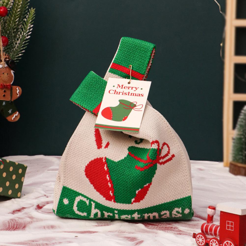 Merry Christmas Gift Bag Canvas Handbag Knitted Storage Bag Christmas Eve Apple Candy Bag Santa Claus DIY Decorations Xmas Gifts