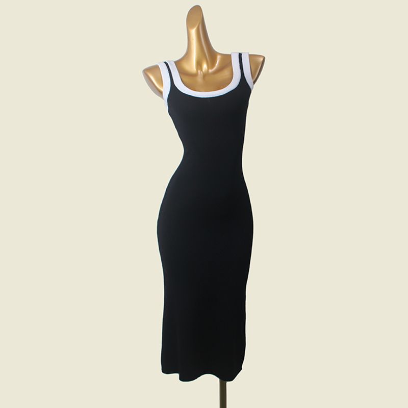 2024 New Korean Style Hepburn Style Black Waist Hugging Slimming Mid-Length Sleeveless Vest Sling Dress Women