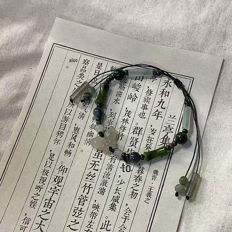 Lantingji Xu Retro Chinese Butterfly Bamboo Beaded Bracelet in Green