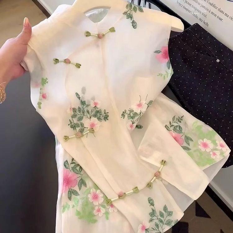 Top Women's Embroidered Vest Thin Temperament Women's Unique Stand Collar Sleeveless