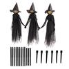 Świecące Wiedźmy Trzymające się za Ręce z Kołkami Aktywowana Dźwiękiem Halloweenowa Stojąca Dekoracja Wiedźmy ze Świecącą Twarzą na Zewnątrz Trawnik Ogród Patio Dekoracja