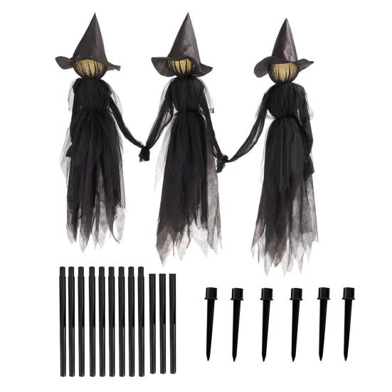 Świecące Wiedźmy Trzymające się za Ręce z Kołkami Aktywowana Dźwiękiem Halloweenowa Stojąca Dekoracja Wiedźmy ze Świecącą Twarzą na Zewnątrz Trawnik Ogród Patio Dekoracja
