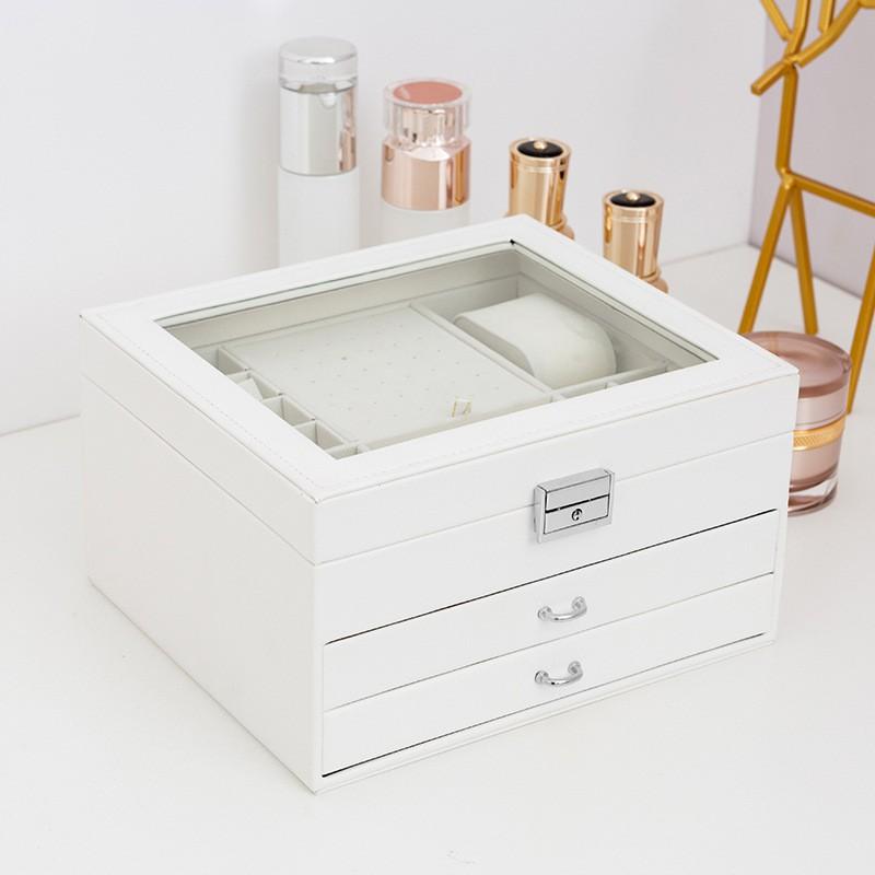 3-Tier Jewelry Organizer Box With Window Display Large Capacity Necklace Earring Storage Wedding Gift