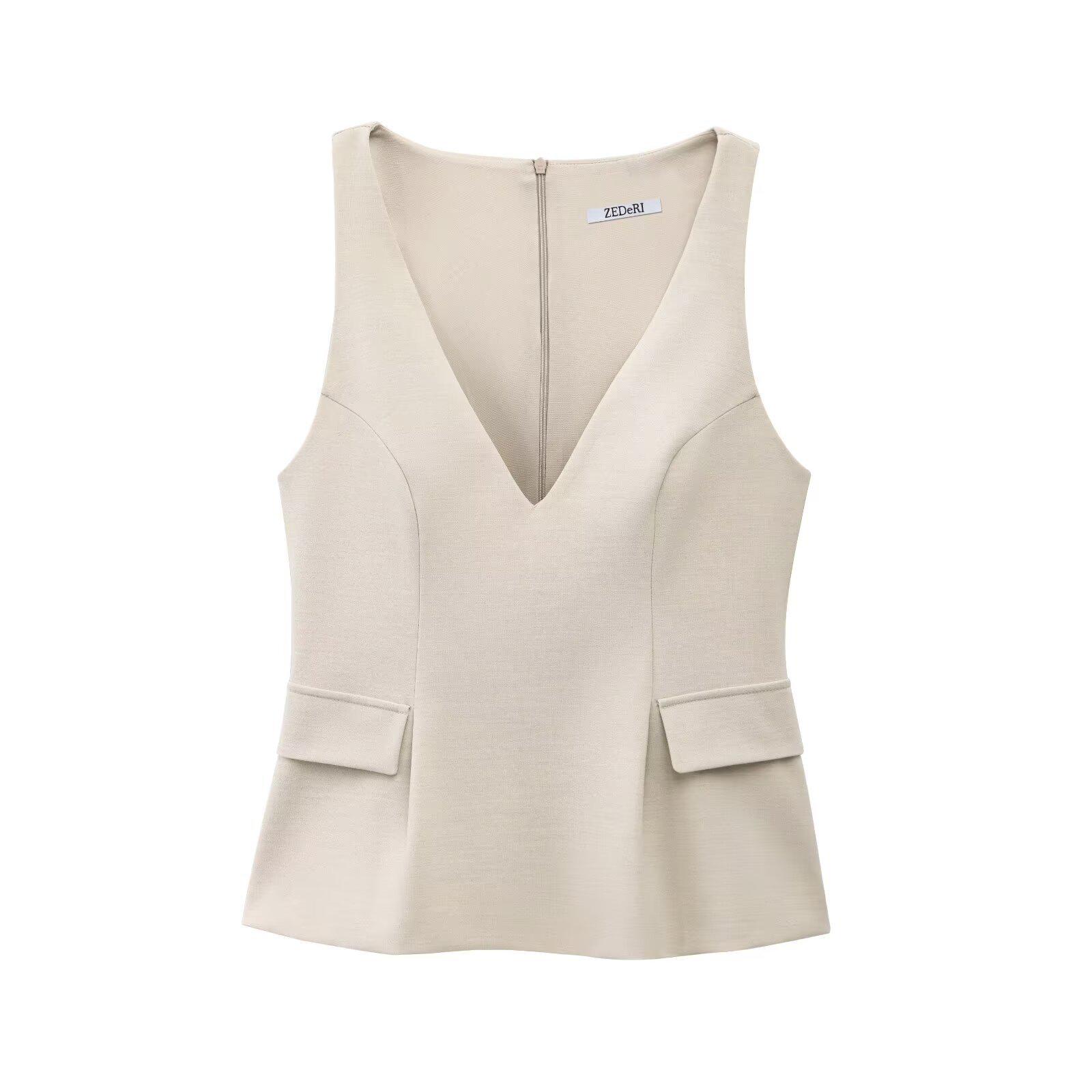 

2025 Spring Women s Fashion V-Neck Sleeveless Pleated Hem Slim Dress M