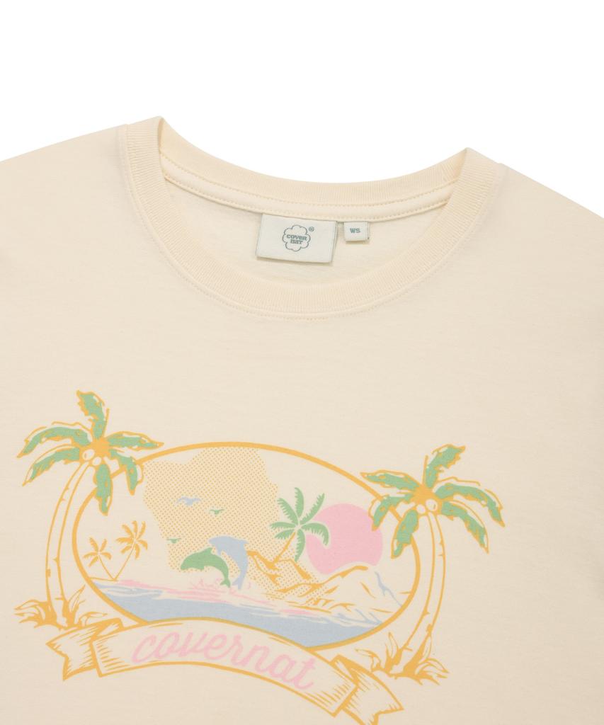 COVERNAT WOMAN Crop Beach Farm T-Shirt Ivory