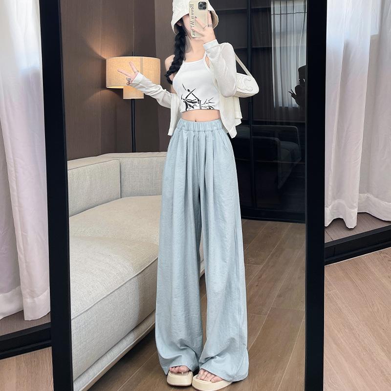 

Легкие брюки женские летние женские брюки новый стиль драпированные ленивые широкие брюки прямая женская одежда M